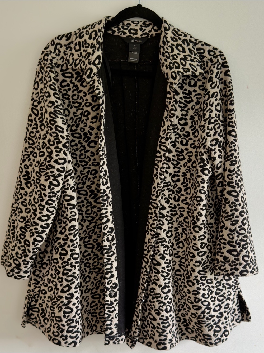 Ali Miles Black & Cream Leopard Print Open Front Blazer